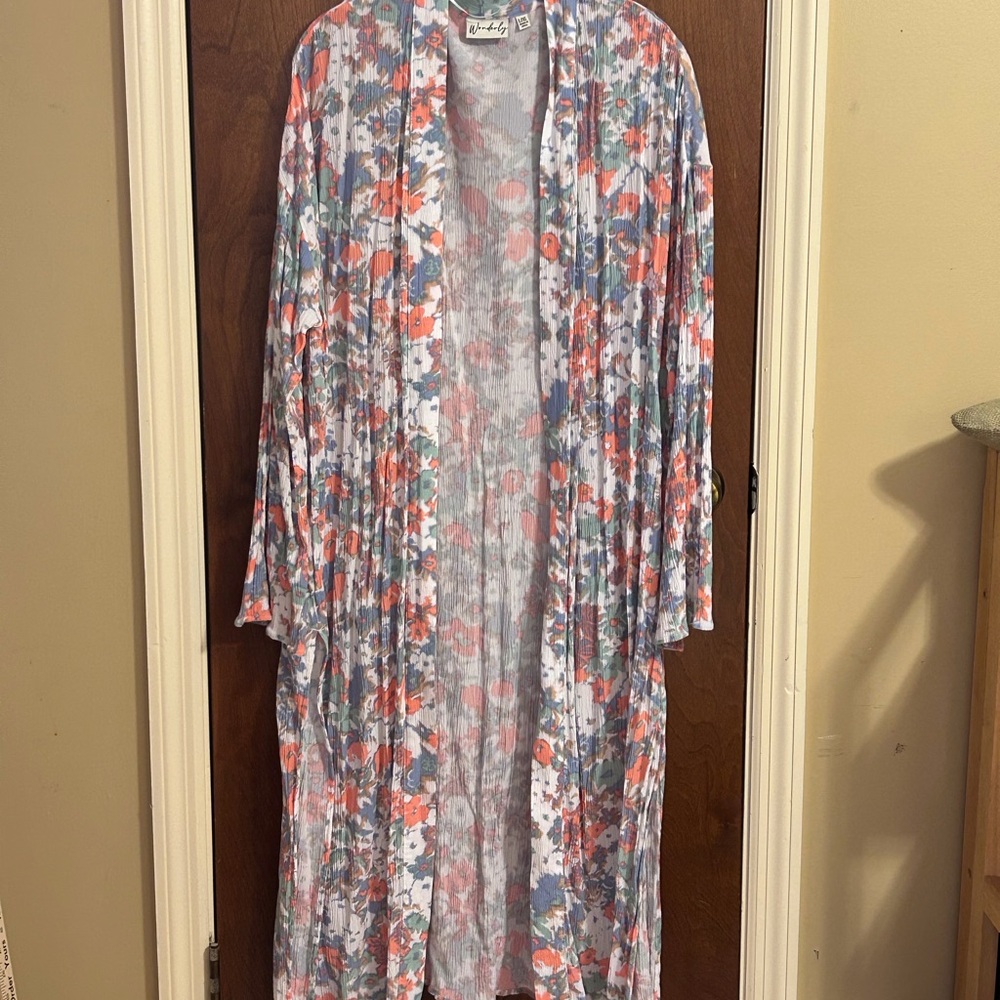 Wonderly Multicolor Floral Gauze Open Robe